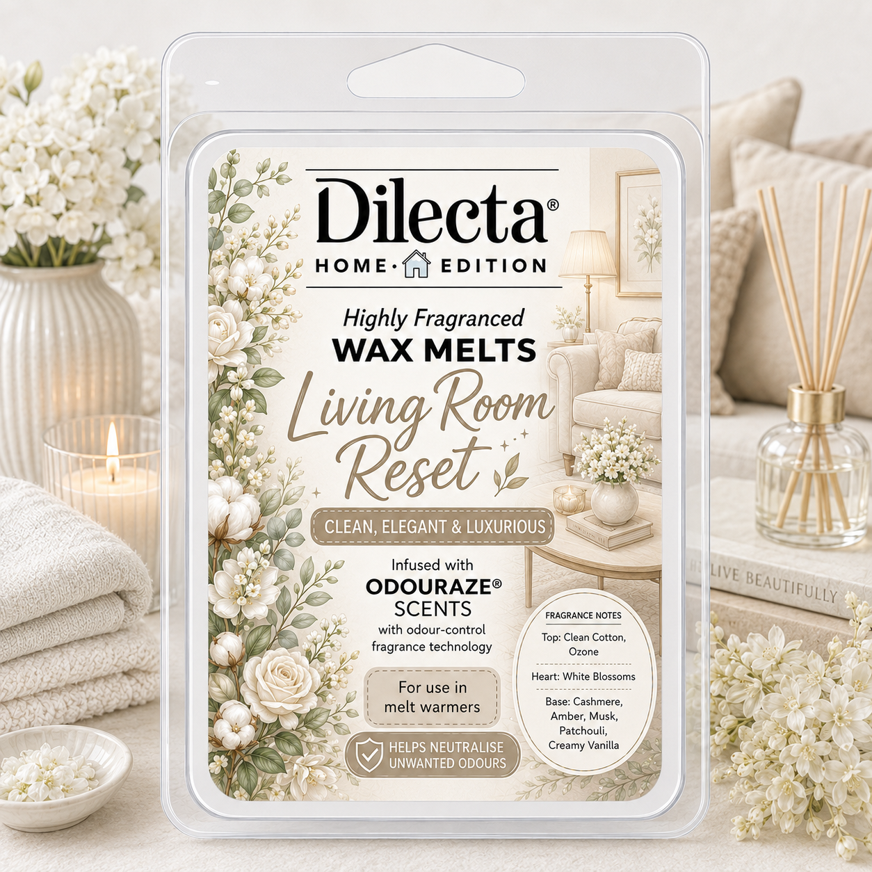 Living Room Reset Wax Melt - Odour-control fragrance technology